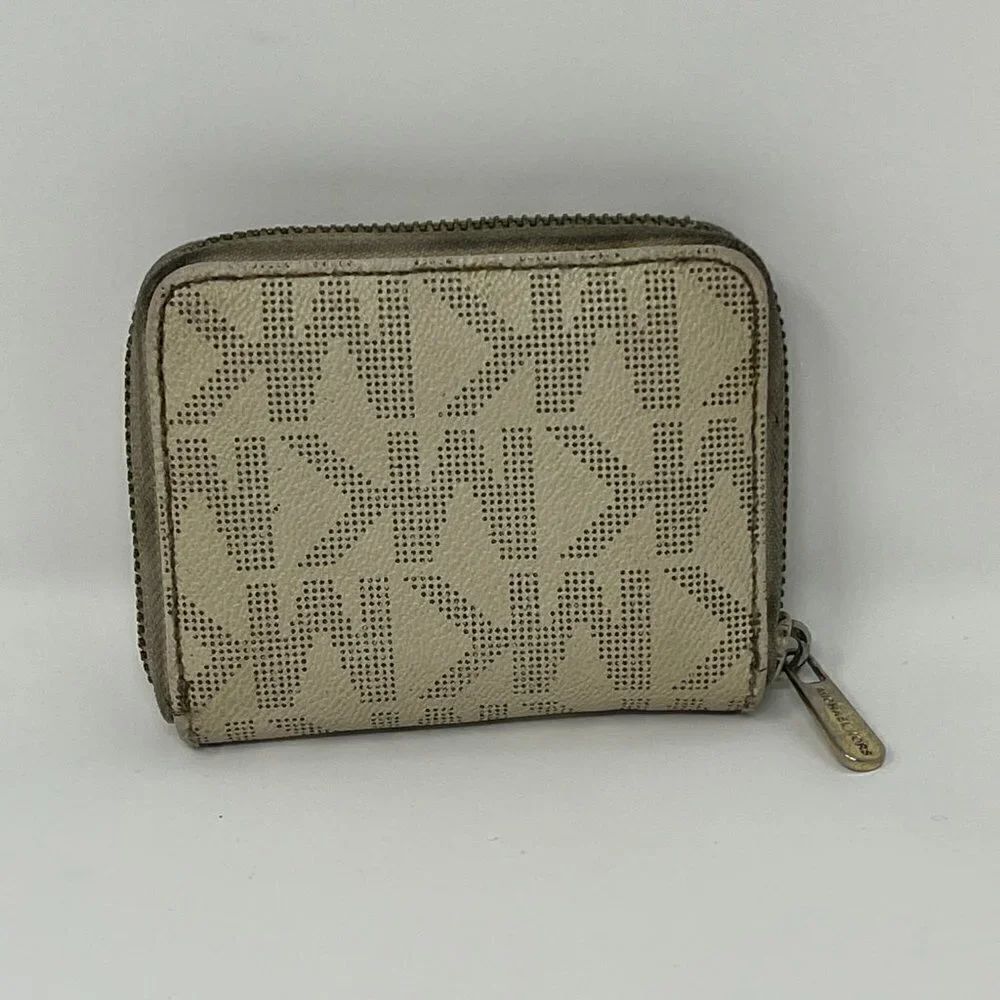Michael Kors logo wallet cream brown distressed